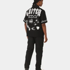 Loiter Tattoo Button Up Shirt Black -Nuvora Fit Sales 02044715 YB001 mens 0080