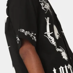 Loiter Tattoo Button Up Shirt Black -Nuvora Fit Sales 02044715 YB001 mens 0090