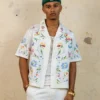 404 Midsommar Embroidered Button Up T-Shirt Ecru -Nuvora Fit Sales 02044824 YE017 mens 00010