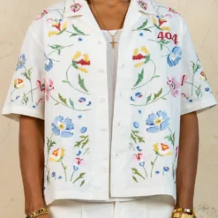 404 Midsommar Embroidered Button Up T-Shirt Ecru -Nuvora Fit Sales 02044824 YE017 mens 00030