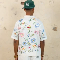 404 Midsommar Embroidered Button Up T-Shirt Ecru -Nuvora Fit Sales 02044824 YE017 mens 00040