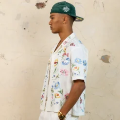 404 Midsommar Embroidered Button Up T-Shirt Ecru -Nuvora Fit Sales 02044824 YE017 mens 00060