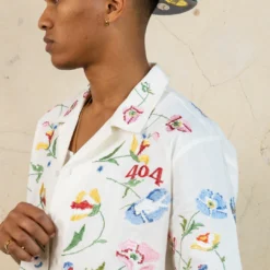 404 Midsommar Embroidered Button Up T-Shirt Ecru -Nuvora Fit Sales 02044824 YE017 mens 00070