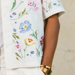 404 Midsommar Embroidered Button Up T-Shirt Ecru -Nuvora Fit Sales 02044824 YE017 mens 00080