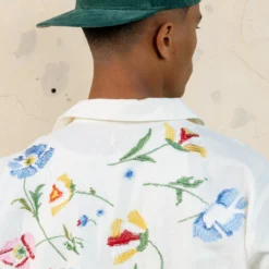 404 Midsommar Embroidered Button Up T-Shirt Ecru -Nuvora Fit Sales 02044824 YE017 mens 00090