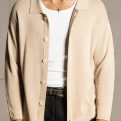 Saint Morta Knitted Long Sleeve Button Up Shirt Tan -Nuvora Fit Sales 02045122 YT001 mens 000030
