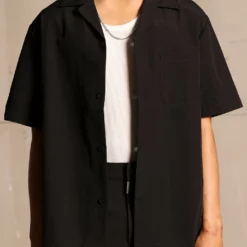 Saint Morta Seersucker Short Sleeve Shirt Black -Nuvora Fit Sales 02045139 YB001 mens 0030 821e23a8 36ef 4977 b986 a9ace2f073aa