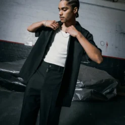 Saint Morta Seersucker Short Sleeve Shirt Black