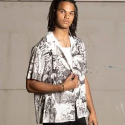 Saint Morta Babylon Short Sleeve Shirt Black/White -Nuvora Fit Sales 02045153 YB012 mens 00010