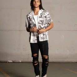 Saint Morta Babylon Short Sleeve Shirt Black/White -Nuvora Fit Sales 02045153 YB012 mens 00020