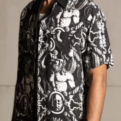 Saint Morta Mad God Short Sleeve Shirt Black/White -Nuvora Fit Sales 02045154 YB012 mens 00070