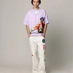 Loiter X Cowboy Bebop Button Up Shirt Lilac -Nuvora Fit Sales 02045213 YL300 mens 0030