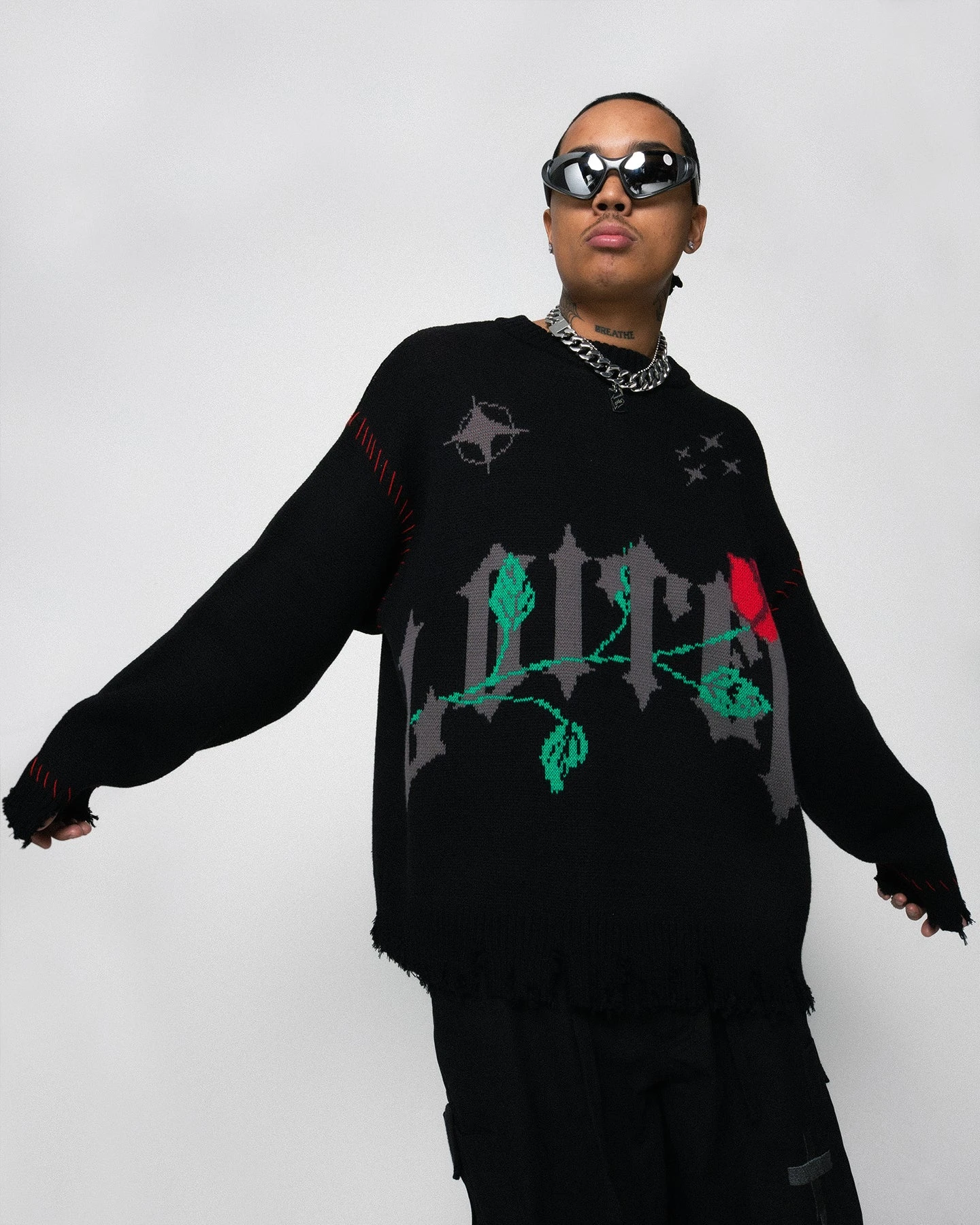 Loiter Fable Distressed Knit Sweater Black 3 Loiter Fable Distressed Knit Sweater Black