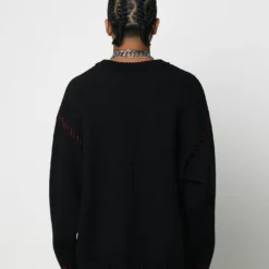 Loiter Fable Distressed Knit Sweater Black 16 Loiter Fable Distressed Knit Sweater Black -Nuvora Fit Sales 02045279 YB001 mens 070