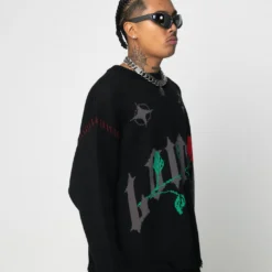 Loiter Fable Distressed Knit Sweater Black 17 Loiter Fable Distressed Knit Sweater Black -Nuvora Fit Sales 02045279 YB001 mens 080