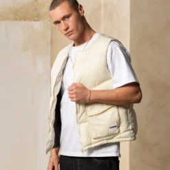 Carre Wave Puffer Vest Light Stone