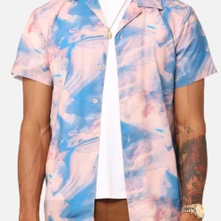 XXIII Distorted Button Up Shirt Pink/Blue -Nuvora Fit Sales 02045471 YP005 mens 00030