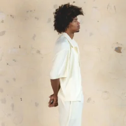 404 Harbour Plisse Button Up Shirt Ecru -Nuvora Fit Sales 02045506 YE017 mens 000050 scaled