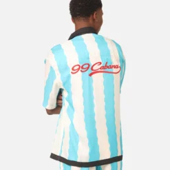 99 Cabana Bowling Short Sleeve Button Up Shirt Light Blue/Off White