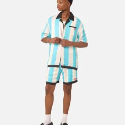 99 Cabana Bowling Short Sleeve Button Up Shirt Light Blue/Off White -Nuvora Fit Sales 02045523 YL258 mens 0030
