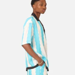 99 Cabana Bowling Short Sleeve Button Up Shirt Light Blue/Off White -Nuvora Fit Sales 02045523 YL258 mens 0060