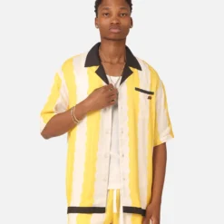 99 Cabana Bowling Short Sleeve Button Up Shirt Yellow/Off White -Nuvora Fit Sales 02045523 YY080 mens 0030