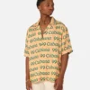 99 Cabana Logo Short Sleeve Button Up Shirt Yellow/Green