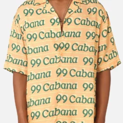 99 Cabana Logo Short Sleeve Button Up Shirt Yellow/Green -Nuvora Fit Sales 02045526 YY016 mens 0030