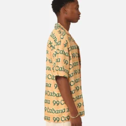 99 Cabana Logo Short Sleeve Button Up Shirt Yellow/Green -Nuvora Fit Sales 02045526 YY016 mens 0050