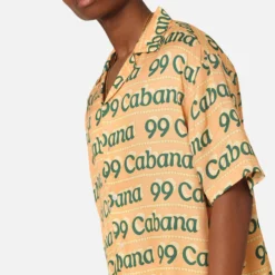 99 Cabana Logo Short Sleeve Button Up Shirt Yellow/Green -Nuvora Fit Sales 02045526 YY016 mens 0070