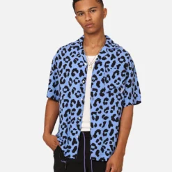 Carre Leo Short Sleeve Button Up Shirt Purple/Black