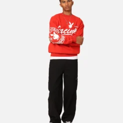 Playboy By Culture Kings Speedy Crewneck Red -Nuvora Fit Sales 02046310 YR001 mens 0030