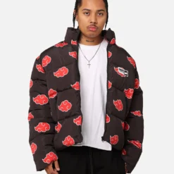 Goat Crew X Naruto Akatsuki Puffer Jacket Black