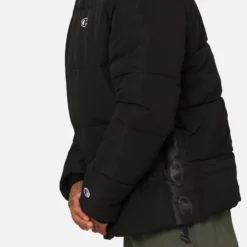 Champion Rochester Tape Puffer Jacket Black -Nuvora Fit Sales 02047177 YB001 mens 00100