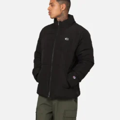 Champion Rochester Tape Puffer Jacket Black -Nuvora Fit Sales 02047177 YB001 mens 0070