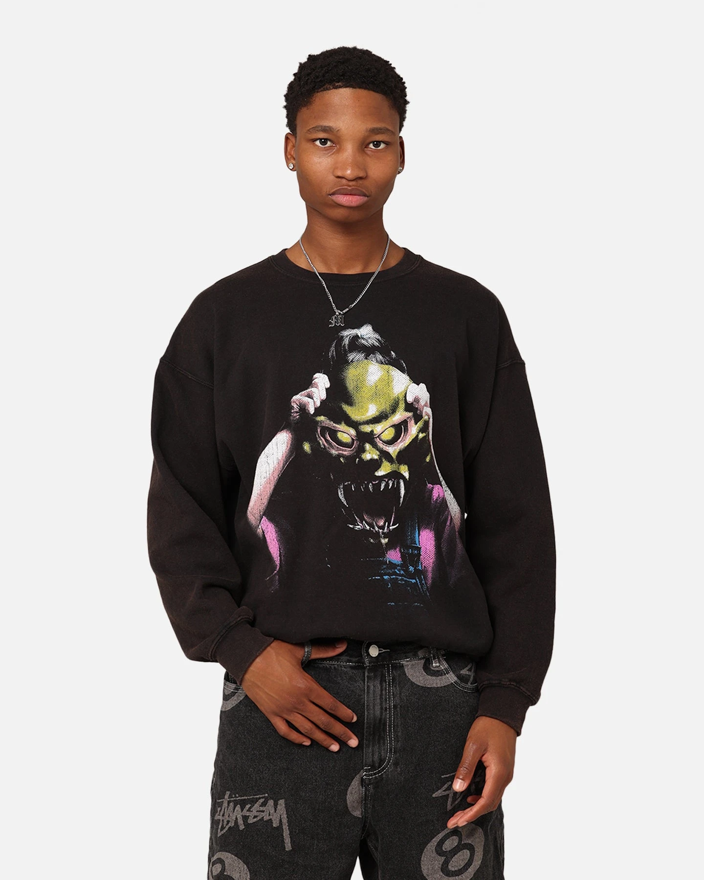 American Thrift X Goosebumps The Haunted Mask Crewneck Black Wash 3 American Thrift X Goosebumps The Haunted Mask Crewneck Black Wash