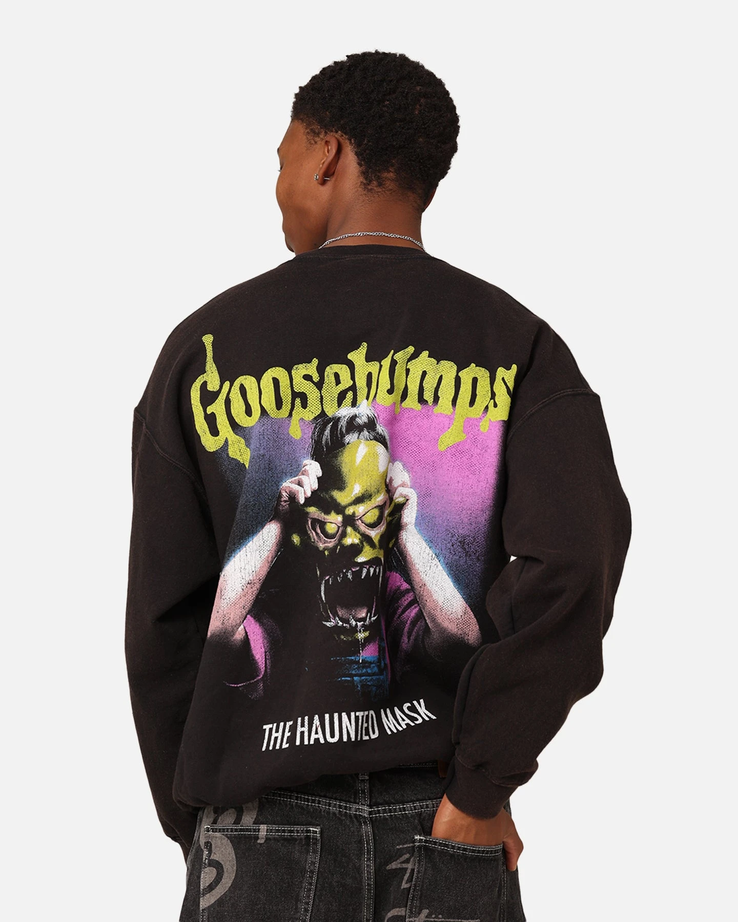 American Thrift X Goosebumps The Haunted Mask Crewneck Black Wash 4 American Thrift X Goosebumps The Haunted Mask Crewneck Black Wash - Image 2