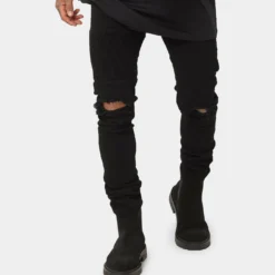 Saint Morta Index Distressed Biker Jeans Black