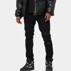 Carré Rugueux Distressed Skinny Jeans Black