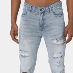 Carré Rugueux Distressed Skinny Jeans Light Blue -Nuvora Fit Sales 03006172 YL200 mens 00030