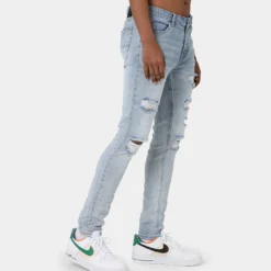 Carré Rugueux Distressed Skinny Jeans Light Blue -Nuvora Fit Sales 03006172 YL200 mens 00050