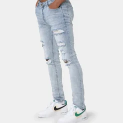 Carré Rugueux Distressed Skinny Jeans Light Blue -Nuvora Fit Sales 03006172 YL200 mens 00060