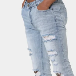 Carré Rugueux Distressed Skinny Jeans Light Blue -Nuvora Fit Sales 03006172 YL200 mens 00070