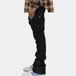 MNML B357 Waxed Cargo Flare Denim Jeans Black -Nuvora Fit Sales 03010046 YB001 mens 00030