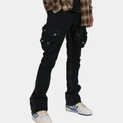 MNML B357 Waxed Cargo Flare Denim Jeans Black -Nuvora Fit Sales 03010046 YB001 mens 00050