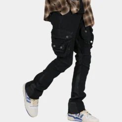 MNML B357 Waxed Cargo Flare Denim Jeans Black -Nuvora Fit Sales 03010046 YB001 mens 00060