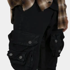 MNML B357 Waxed Cargo Flare Denim Jeans Black -Nuvora Fit Sales 03010046 YB001 mens 00080