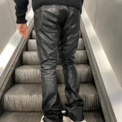 MNML B169 Leather Flare Denim Pants Black -Nuvora Fit Sales 03010146 YB001 mens 0007