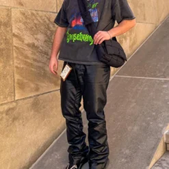 MNML B169 Leather Flare Denim Pants Black -Nuvora Fit Sales 03010146 YB001 mens 0008