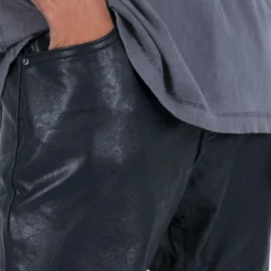 MNML B169 Leather Flare Denim Pants Black -Nuvora Fit Sales 03010146 YB001 mens 0050